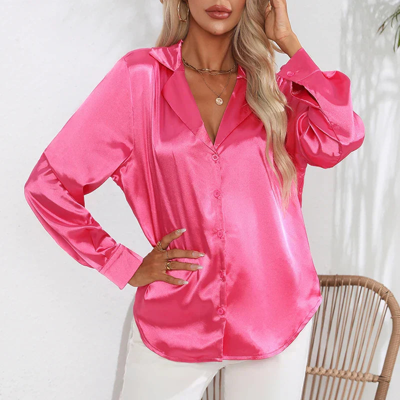 Women's Satin Button-Down Blouse